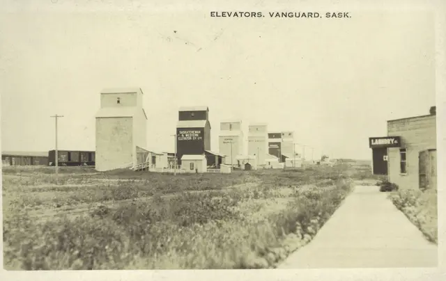 Grain elevators along the tracks, Vanguard