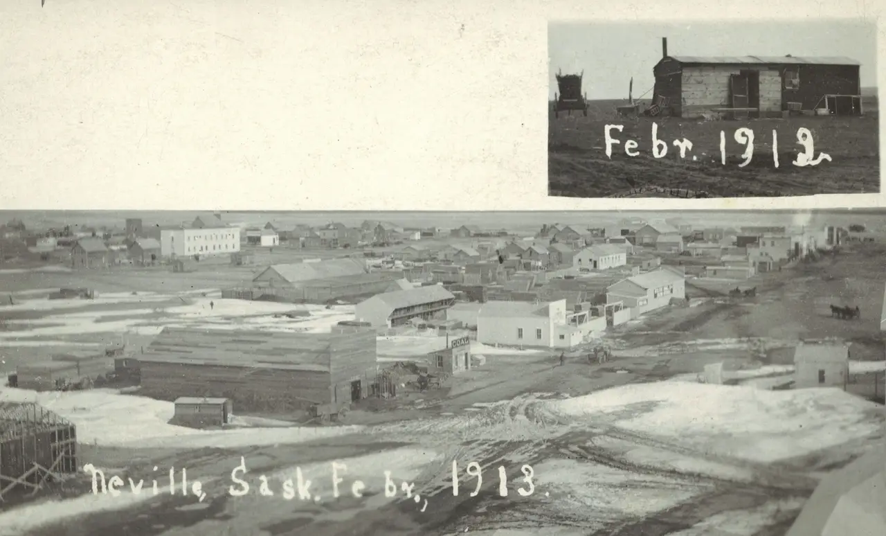 Bird's-eye view of Neville in winter, February 1913
